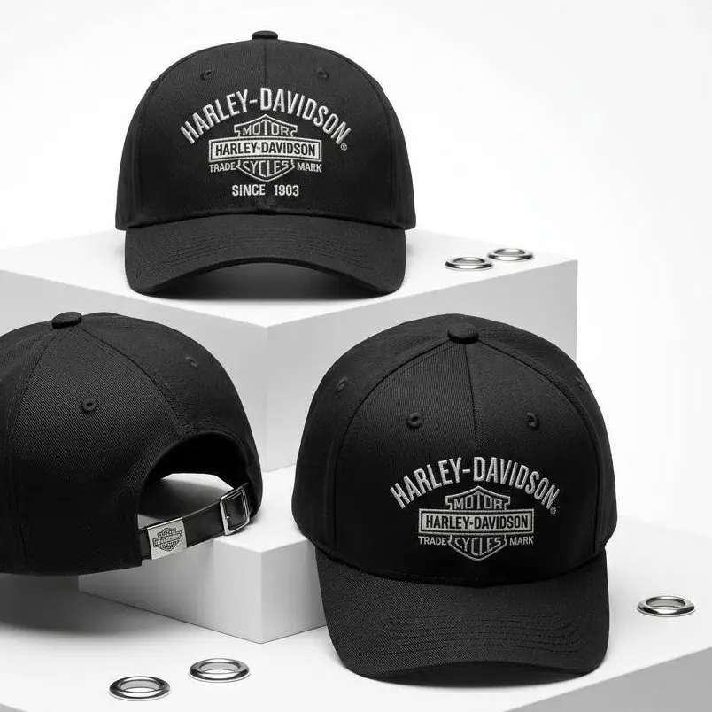Harley Davidson Since 1903 Black Snapback Hat, Vintage Motorcycle Embroidered Flat Brim Cap for Men, Adjustable Biker Streetwear Baseball Hat, Retro Rider Motorcycle Lover Gift