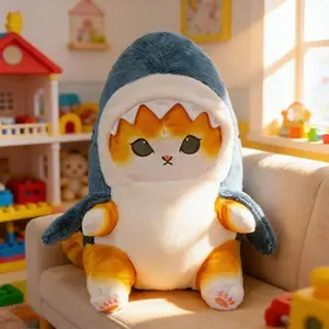 22cm-55cm Cartoon Shark Cat Transformation Doll, Cute Expressions, Soft PP Cotton Fill, Huggable Sofa Pillow, Valentine's Day Gift