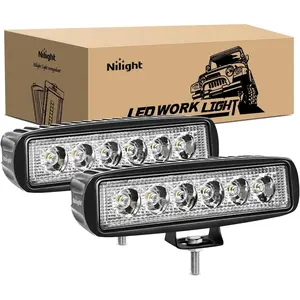 Nilight Off Road LED Light Bar, 2PCS 6Inch 18W Output LED Work Light Flood Pods, Aluminum Alloy Long Range Waterproof for SUV, ATV 12V 24V Vehicles Led Backlights