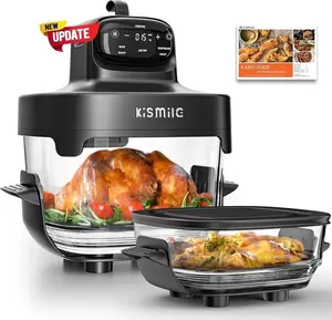 Kismile 5-in-1 Glass Air Fryer Upgraded Toaster Oven 1500W 25QT 12-in-1 Functionality Adjustable Temp Time Freezer Dishwasher Safe Kitchen Appliances Multifunctional Machine with 95% Less Oil