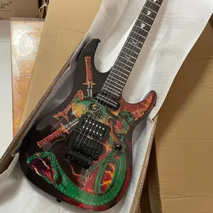 Serpentine Pattern Electric Guitar, 6 Strings, Skull Fingerboard, H Pickups, Black Hardwares, for Live Performances