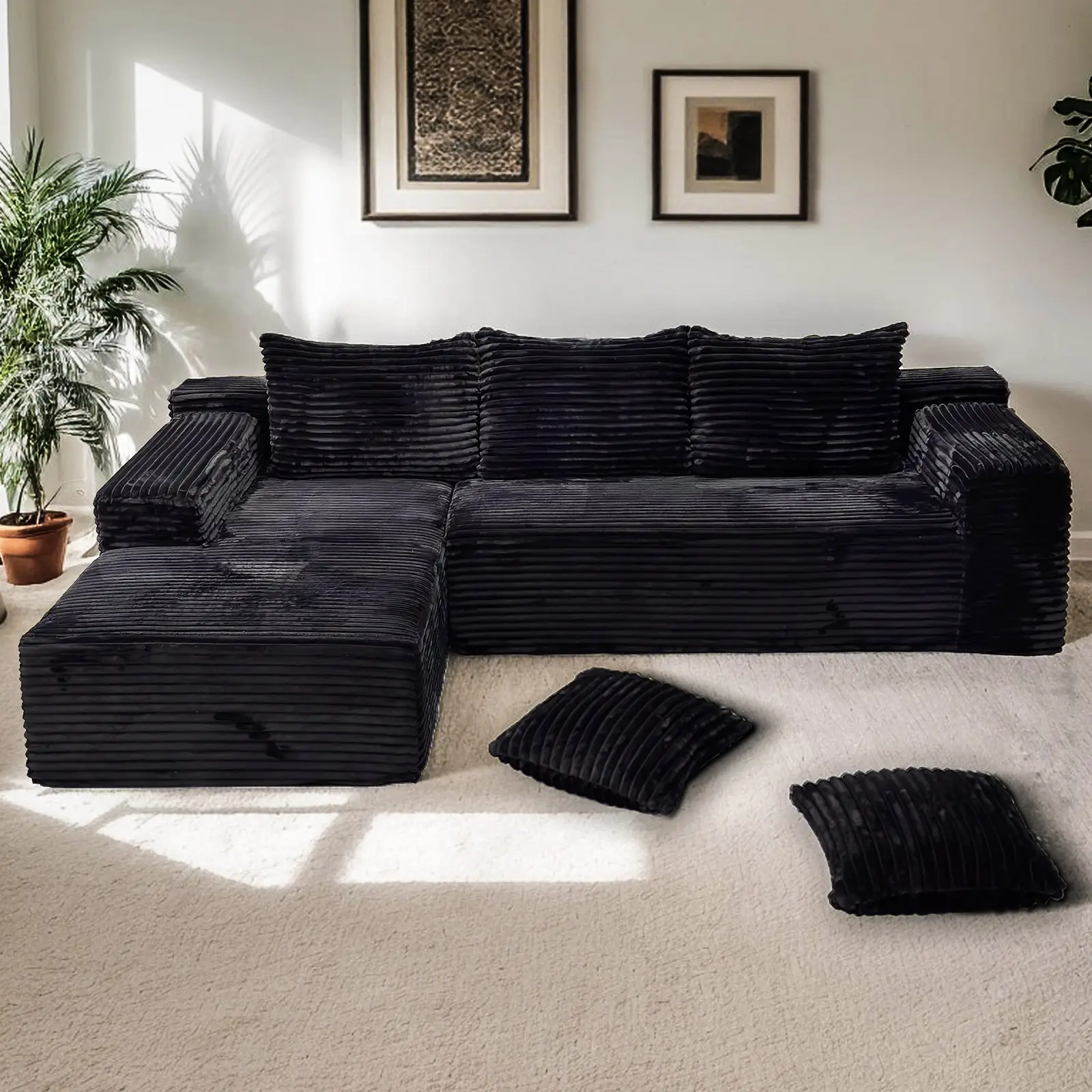 【2 Packages Shipping】105.9" L-Shaped Boneless Sectional Cloud Couch Corduroy Velvet Modular with Chaise No Assembly Required Sofa Living room furnitur