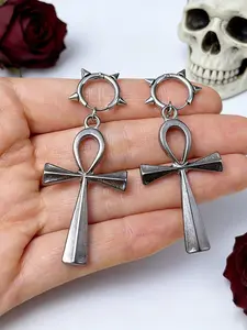Vintage Y2K Ankh Earrings Goth Egyptian Polished Gothic Ankh Hoop Earring Statement Jewelry