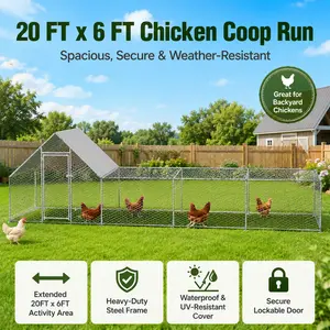 Elon Build the backyard farm of your dreams.An extra-large 26-foot walk-in metal enclosure perfect for chickens, ducks, or rabbits.Complete with a weather-resistant canopy for year-round outdoor protection.