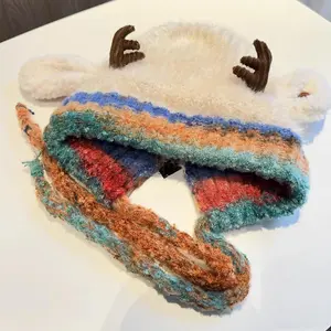 Original design holiday Christmas deer antler hat (can be used as a handbag, a hat with multiple uses) knitted ear protection windproof warm hat, suitable for family adults and children can wear, no limit on the circumference of the head