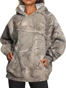 Womens Camo Hoodies Maple Leaf Print Oversized Hooded Sweatshirt Fleece Pullover Sweatshirts Long Sleeve with Pocket