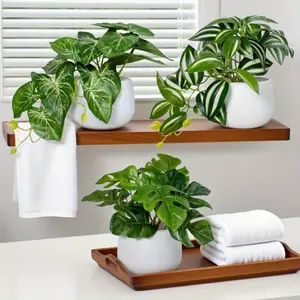 Set of 3 Artificial Green Plants with Pots, 15cm Mini Potted Fake Plants, Artificial Flower Decorations, Indoor Plant, Suitable for Home, Bedroom, Bathroom, Office Desktop, Gardens, Porches, Window Sills Decoration