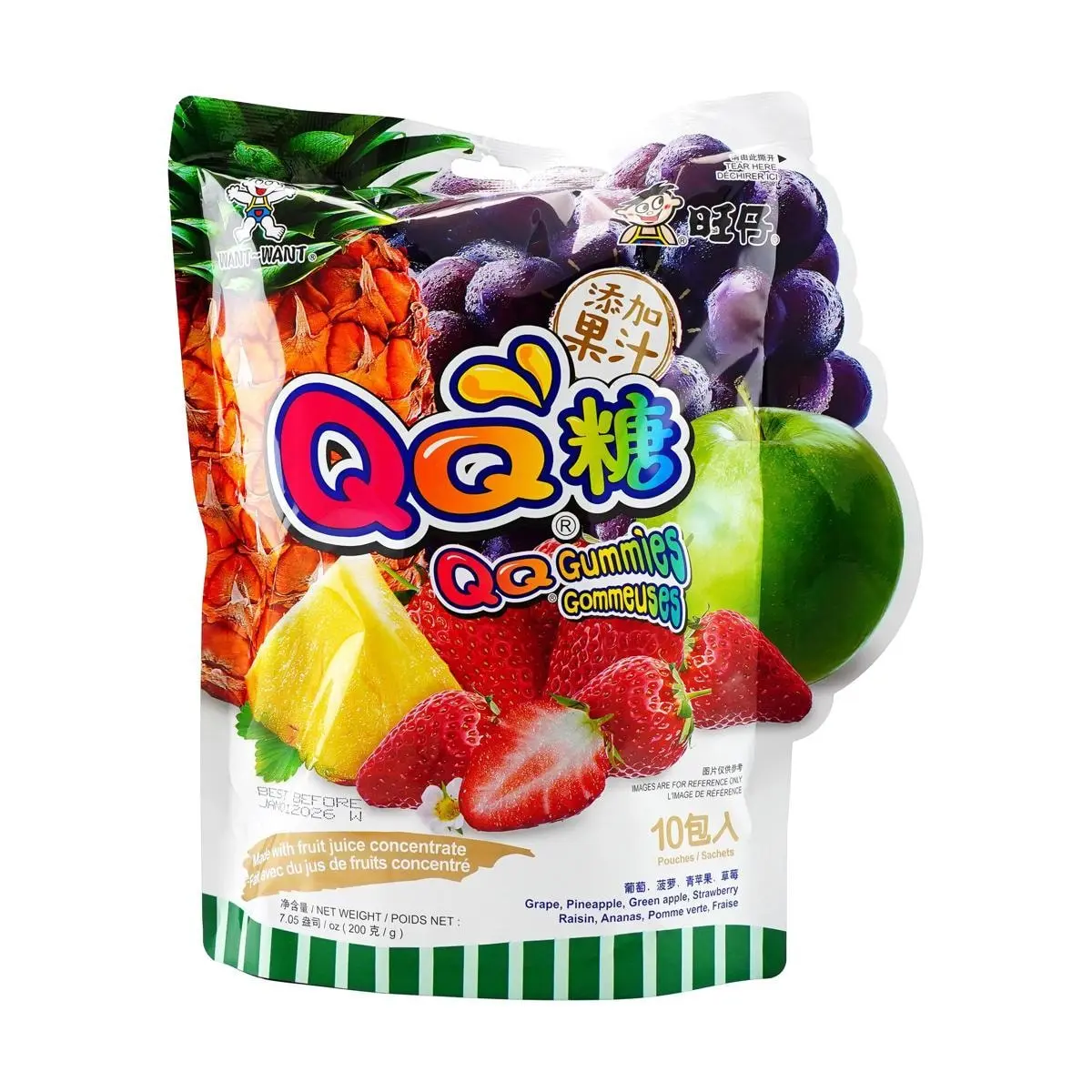 Want Want QQ Candy Share Pack - 10 Bags (200g) - Authentic Taiwanese Fruit Flavored Gummy Snacks