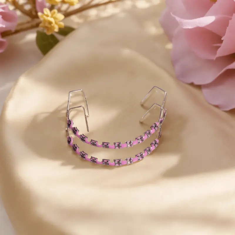 Temporary braces 1 Pair Metal Dental Braces with Hooks - Stylish Pink & Purple Tooth Decorations for Teaching Models, Unisex Accessories for Men and Women - Christmas, Halloween, Thanksgiving, Easter decorations Oral Heart Shaped Brackets