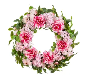 Glitzhome 24"D Pink Hydrangea Peony & Cherry Wreath
