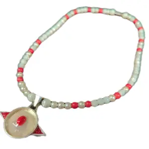 I of Anu Crimson and Cream Necklace - 6mm Red Coral, 6/8mm Mother of Pearl, 20 Pearls, Handmade Orgonite with EyE & Pyramids