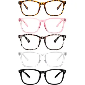 5 Pack Blue Light Blocking Reading Glasses,Spring Hinge Readers for Women Men,Anti UV Ray Filter Nerd Eyeglasses