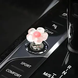 Car one-Touch Start Button,Engine Start/Stop Resin Flower Starter Cover,Pink Car Accessories,Car Decor for Women(Pink