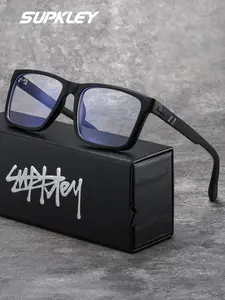 SUPKLEY Men's Transparent Square Frame Glasses, Casual Lightweight Comfort Design, Ideal Gift Choice, PC Lens Material, All Seasons, Casual Eyeglasses