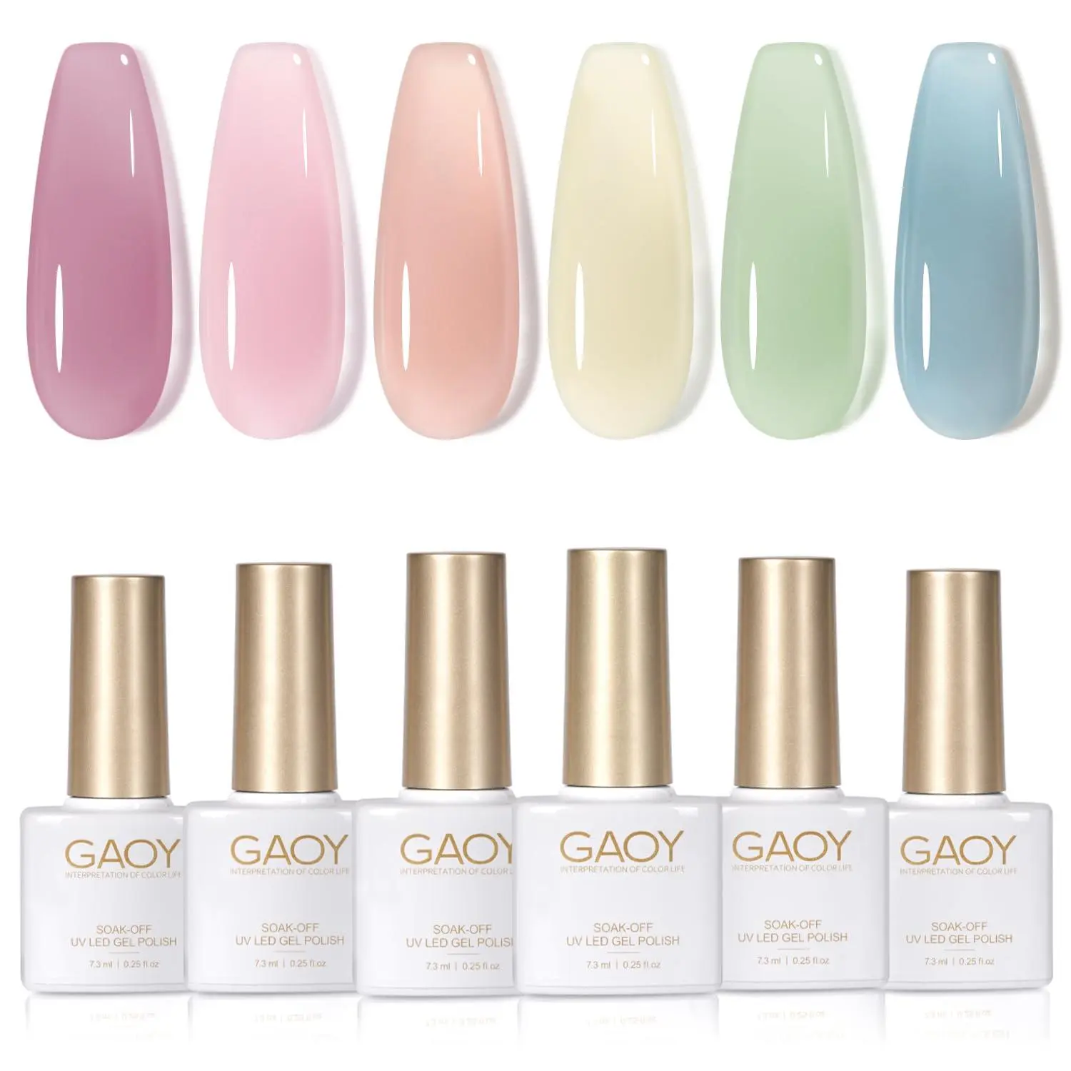 GAOY Gel Nail Polish Set Summer Days Jelly Gel Kit Translucent Candy Dopamine Sheer Blue Pink Nude Soak Off UV Light Cure Nail Polish 6pcs
