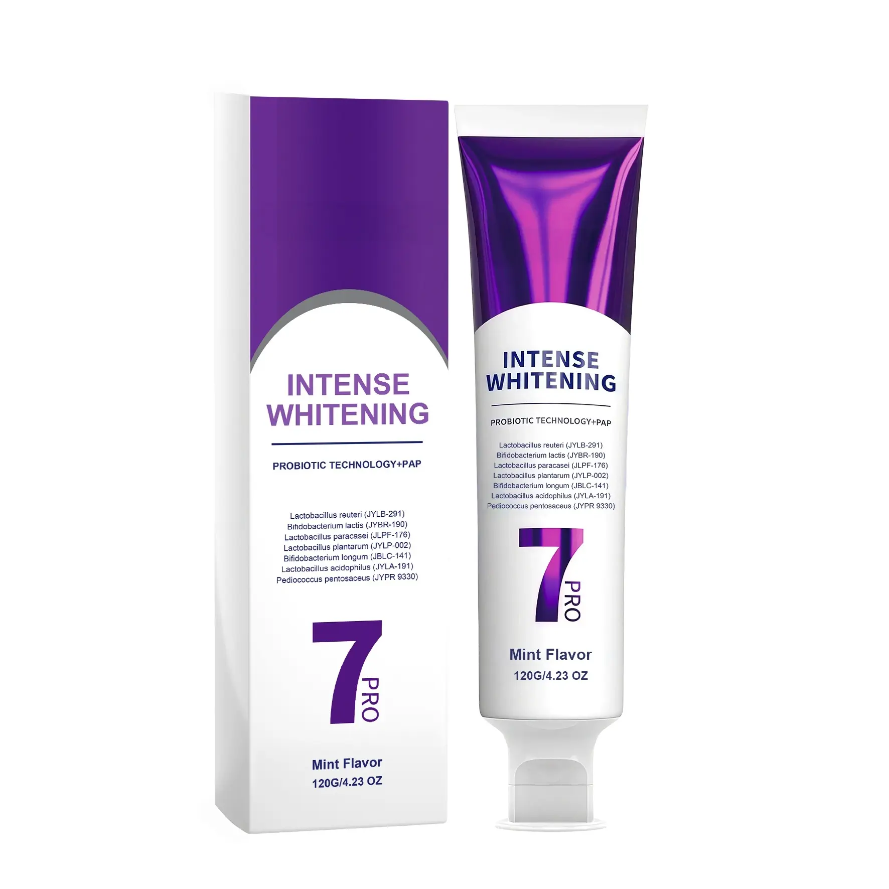 7Pro Probiotic Deep Whitening Toothpaste - 7 Probiotics, Advanced Stain Removal, Gum Health Support, Fluoride-Free, Enamel-Safe, Fresh Mint Flavor, 4.23 oz