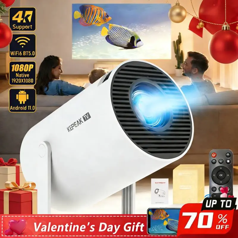 【Summerfinds】【DealsForYouDays】Projector with WiFi and Bluetooth, Mini Projector, 4K 1080P Support Portable Wireless Movie Projectors 220°, WiFi 5G/2.4G & Bluetooth 5.0,for Valentine’s Day Gift