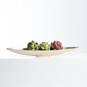 Elongated Gold or Silver Metal Boat Tray Centerpiece