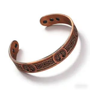99% Pure Copper Adjustable Cuff Bangle Bracelet for Men and Women - Ultra-Strength 3500 Gauss Neodymium Magnetic Life Tree Fashion Costume Jewelry