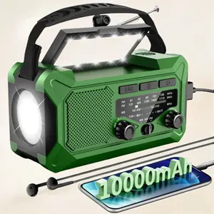 10000mAh Emergency Hand Crank Radio with LED Flashlight, AM/FM NOAA Portable Weather Alert Radio, Solar Powered Radio with Phone Charger, USB Charged, SOS Alarm, Compass for Outdoors Audio Button emergency crank radio