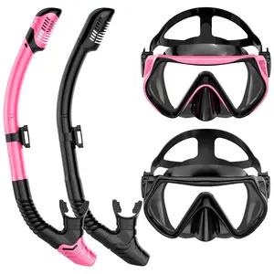 Two Pack Dry-Top Snorkel Set - Crystal-clear 180° Tempered Glass for Panoramic View, Anti-Fog & Leak-Proof Fit, Comfortable & Adjustable Buckle, Foldable & Travel-Friendly Snorkel Gear