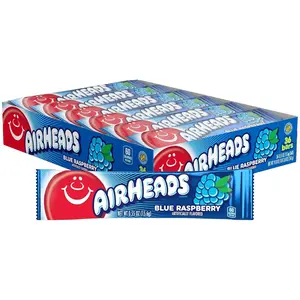 Airheads Full-Size Candy Bars, Taffy Candy Pack, Individually Wrapped Bulk Candy, Blue Raspberry Flavor Artificially Flavored, 36 Count Box
