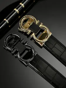 Men's PU Leather Belt with Automatic Buckle, Durable Alloy Waistband, Casual Style for All Seasons, Universal Fit for Men