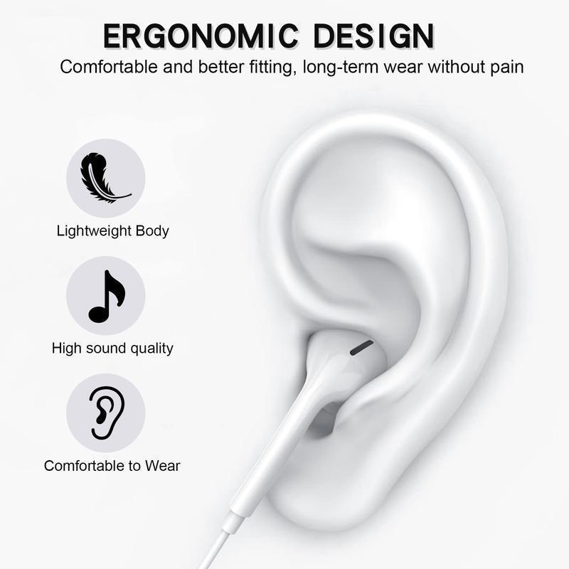 Wired Earphones for iPhone and Android phone, Lightning & Type C In-Ear Headphones, Original Sound Earbuds Compatible with iPhone 16/15/14/13/12/11 Pro Max