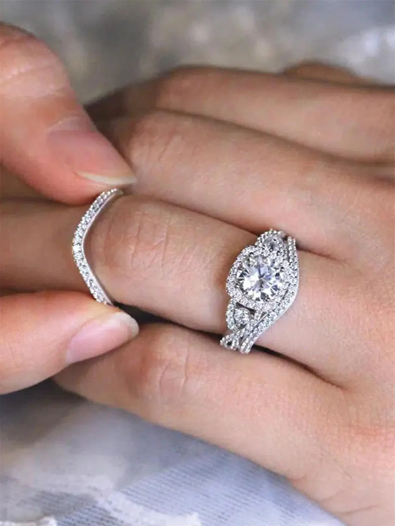 Luxury Hollow Out Design Rhinestone Decorated Ring, 3pcs/set Fashion Accessories for Women, Gorgeous Matching Jewelry for Party, Daily Clothing Decor