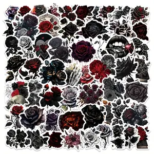 60pcs Dark Aesthetic Black Rose Stickers, Dark Rose Instagram Creative High-Quality Graffiti Dark Journal Stickers for Valentine's Day, Suitable for Roller Skating and Cycling, Cycling Stickers and Adhesive Decals
