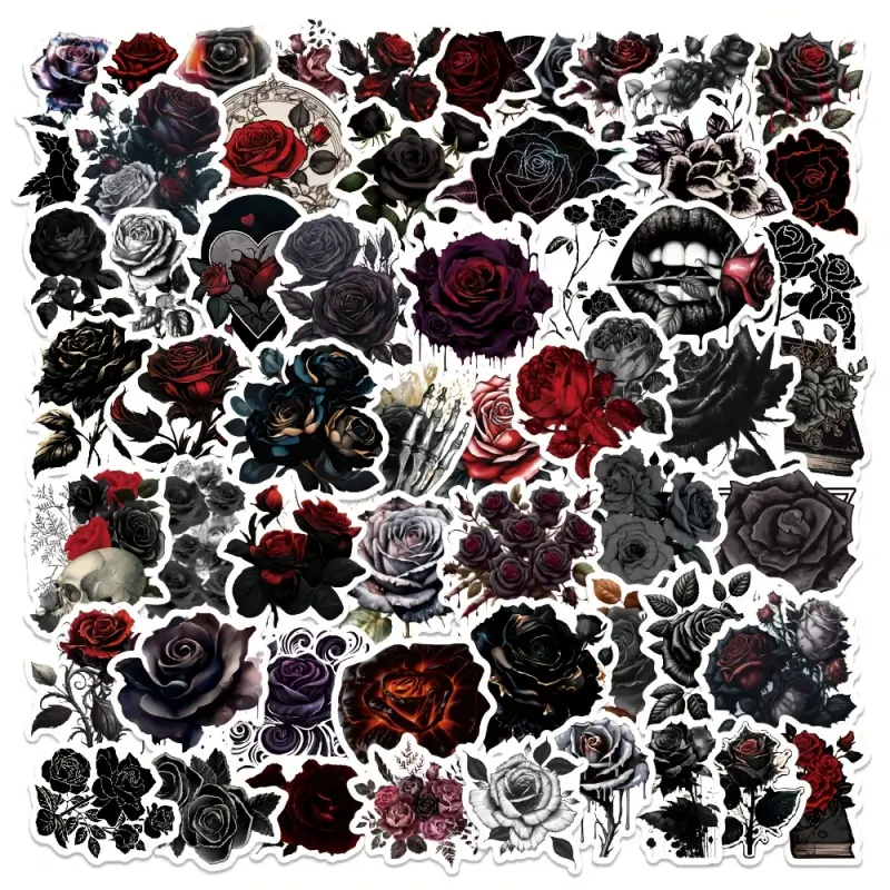 60pcs Dark Aesthetic Black Rose Stickers, Dark Rose Instagram Creative Graffiti Dark Journal Stickers for Valentine's Day, Suitable for Roller Skating and Cycling, Art Stickers, Scrapbook Stickers, Decorative Stickers