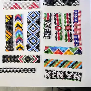 Maasai Beaded Kenyan Flag African Wrist Band Bracelet for Men/Women/Kids - Black