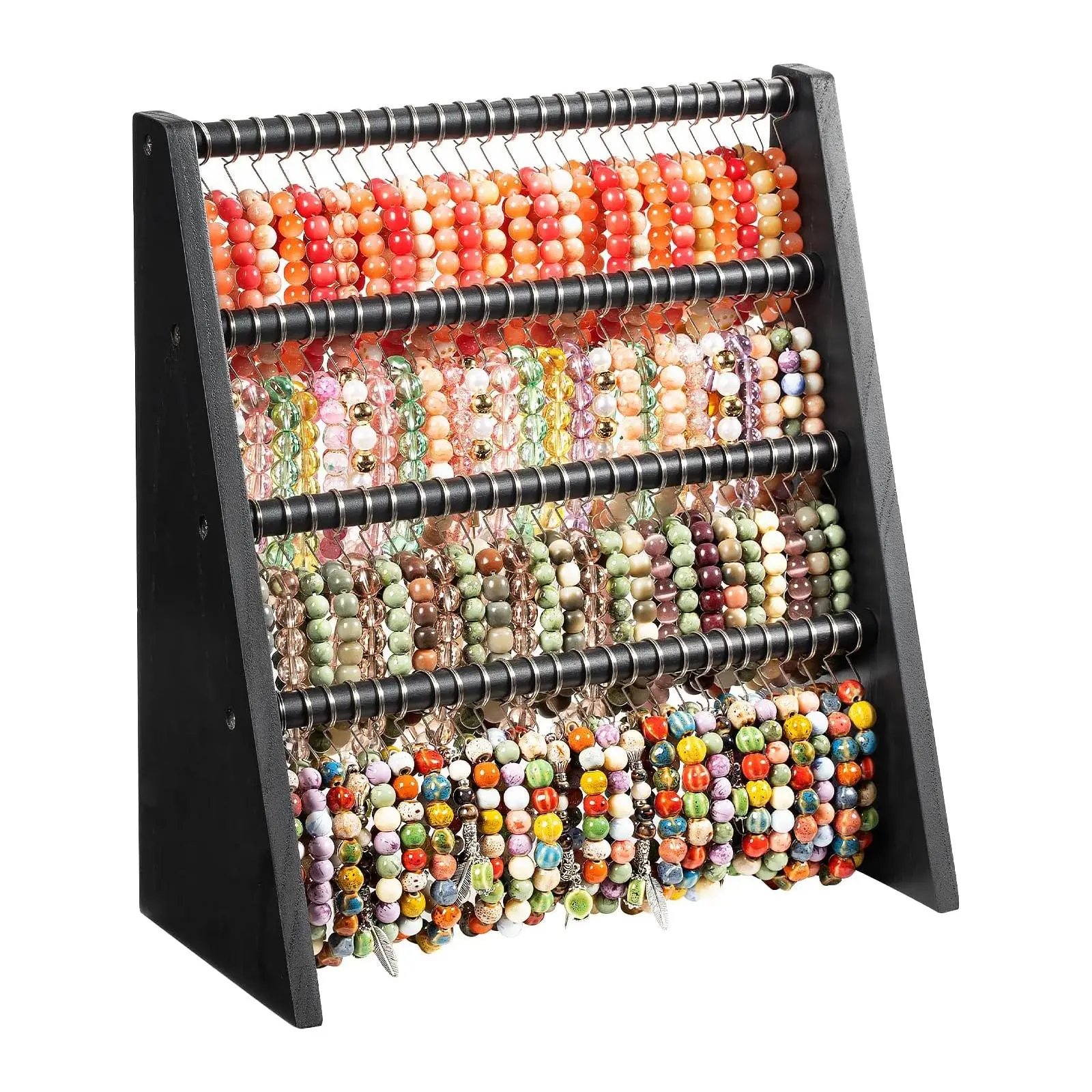 4-Tier Black Wooden Bracelet Holder Stand - 100-Hook Solid Wood Jewelry Display Organizer for Jewelry Organization, Countertop Use for Vendors, Home & Craft Show Storage