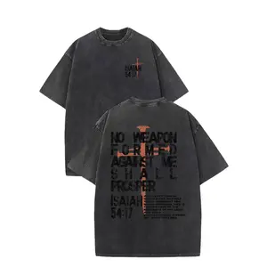 Men's Heavyweight 240g 100% Cotton Vintage T-Shirt - Oversized Streetwear Tee with Front/Back Graphic Print, Distressed Washed Look, Loose Fit Round Neck Short Sleeve Shirt - Gift for Dad & Boyfriend (Casual Wear)