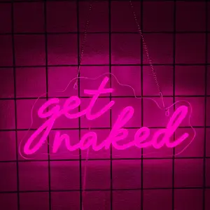 Get Naked Neon Sign for Wall Decor  Led Lights Signs Pink Led Signs Vibrant Glow for Bedroom decor Letters Neon Light Room Decor for Bar Party Pub Salon Decoration Girls Gift