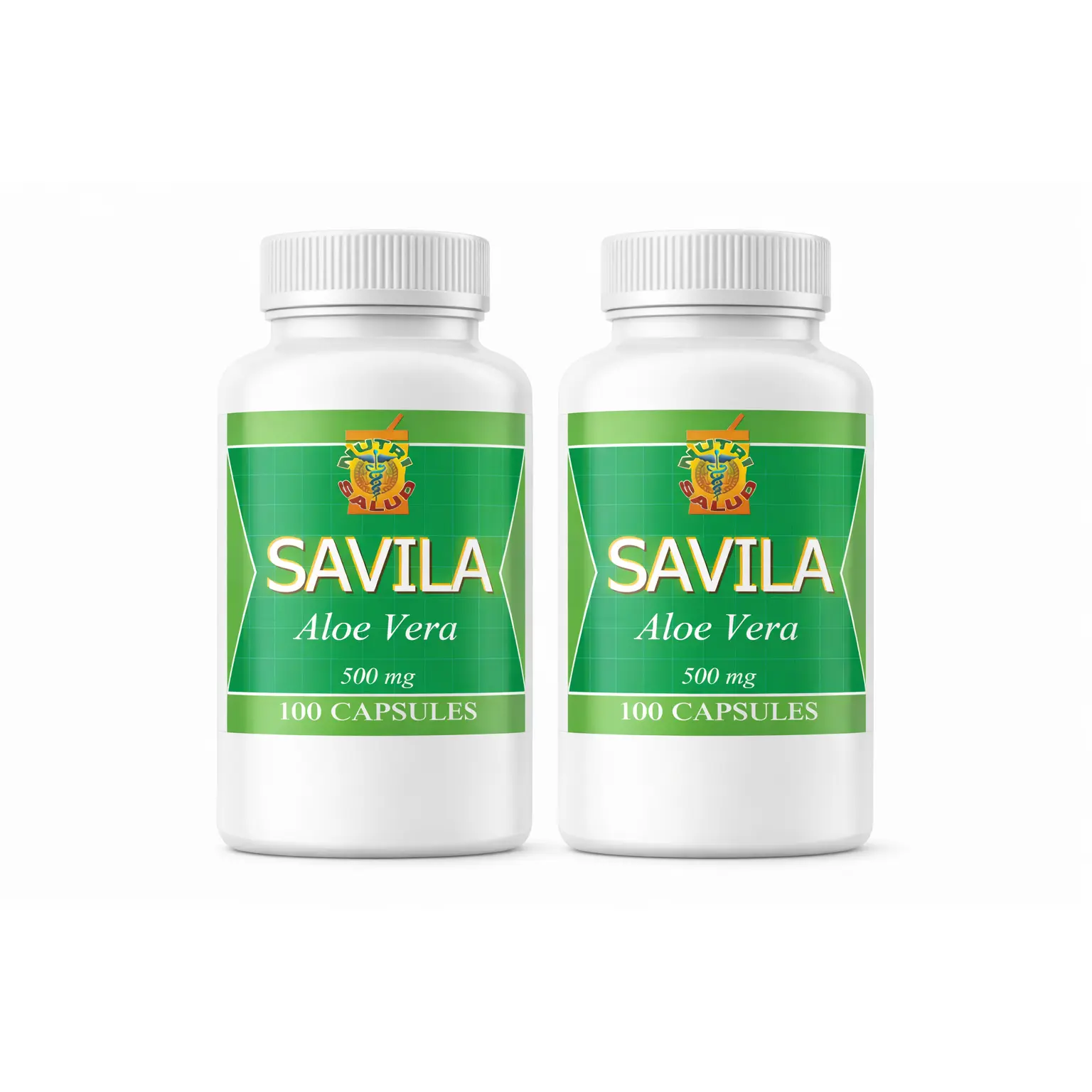 Savila Capsulas Aloe Vera 500mg. Set de 2 frascos 100 capsulas CADA uno. Efectivo Contra ulceras, agruras, mala digestion, colitis, estreñimiento.