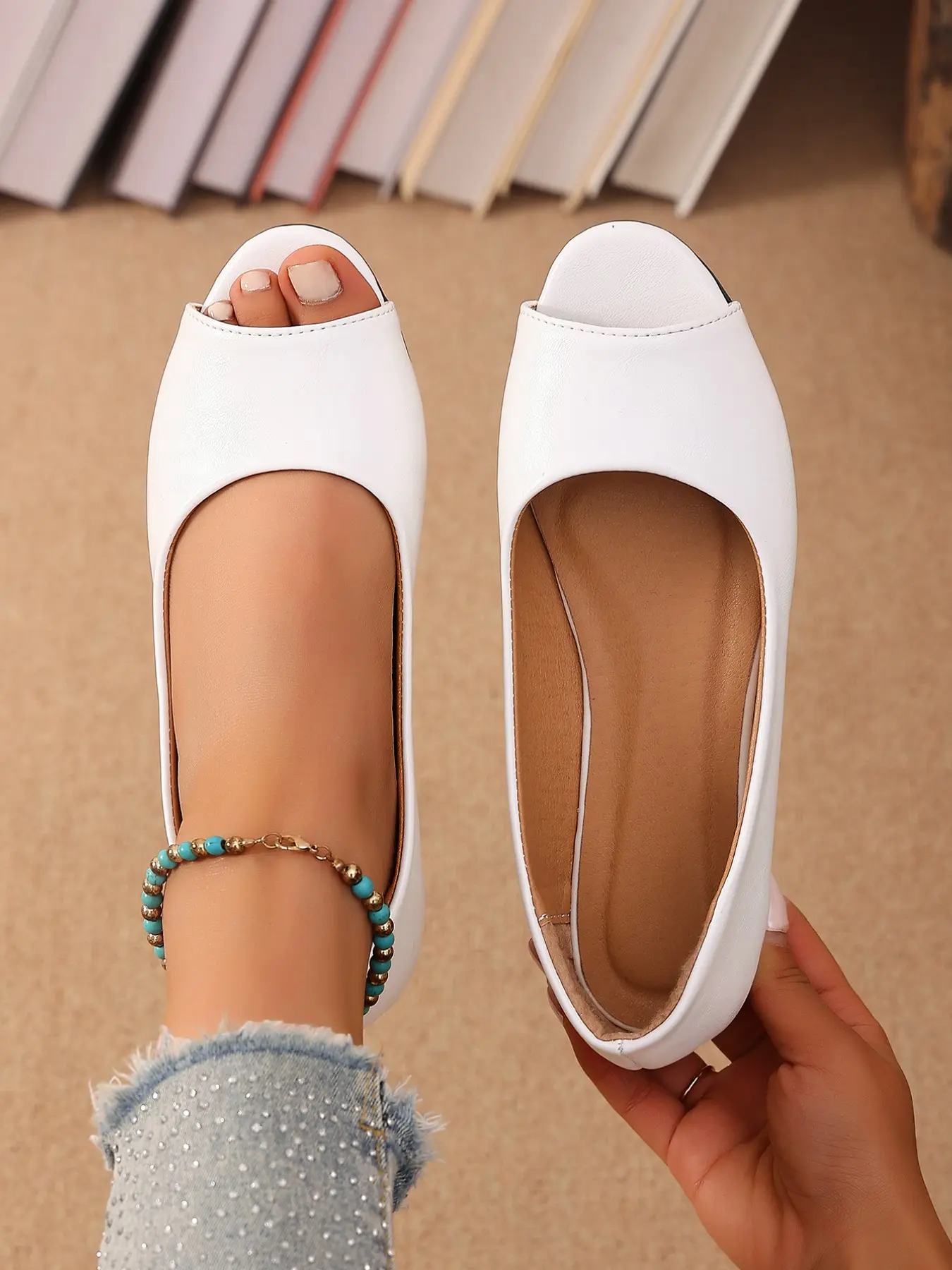 Simple Fish Mouth Low-Top Flat Shoes, Comfortable and Practical, Summer Flats, Perfect for Pants Dresses and Commuter Wear, Essential Versatile Shoe, Casual Flats