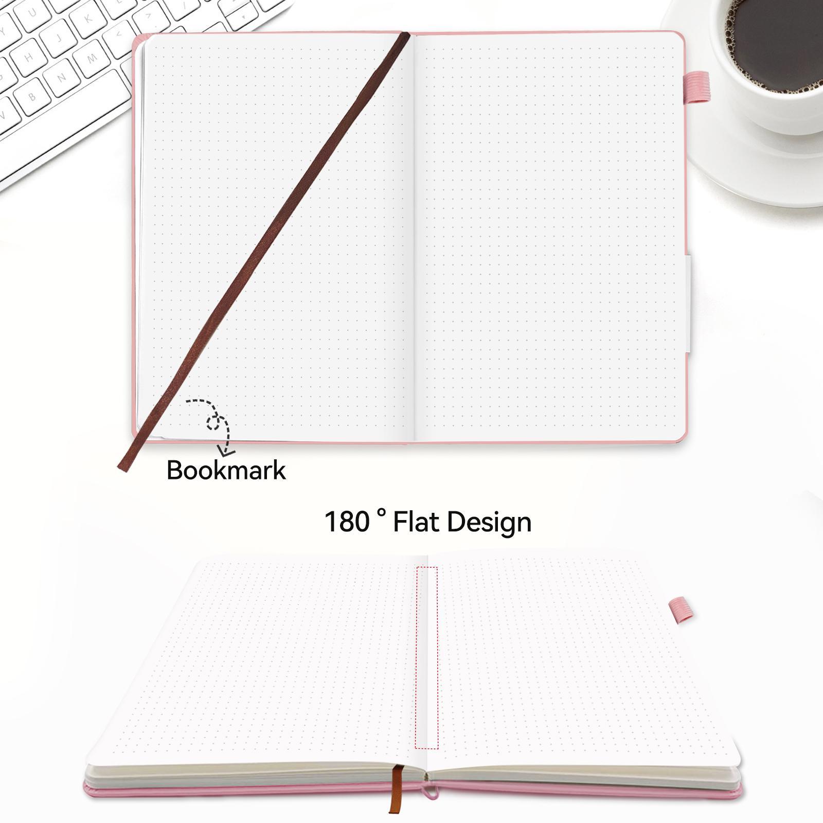Dotted Journal Bullet Notebooks with Pen Loop, Hardcover Leather Notebook, 100Gsm Premium Thick Paper with Inner Pocket, Stickers, A5, 5.7 x 8.3 inches, Best Gift