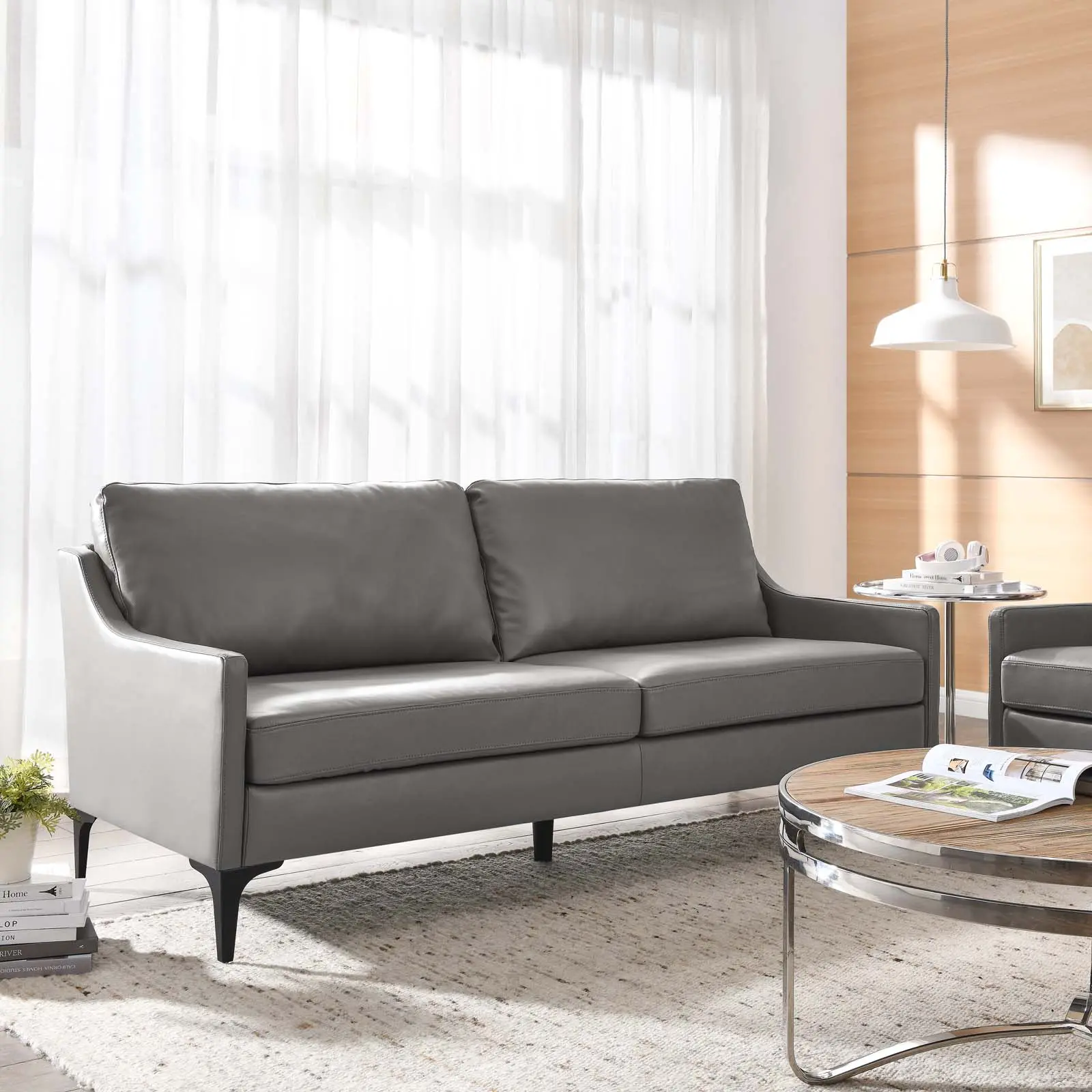 Modway Corland Leather Sofa in Gray Modway Corland Leather Sofa in Gray