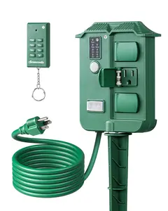 DEWENWILS Outdoor Power Stake Timer Waterproof, 100FT Wireless Remote Control, 6 Grounded Outlets, 6FT Cord, Photocell Dusk to Dawn for Outdoor Lights, outlet extender, remote switch, outdoor plug, Sprinklers, Retractable Hose Reel, Sensor Garden-HOYS16D1