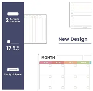 Magnetic Dry Erase Calendar for Fridge, Refrigerator Calendar Whiteboard Set - Monthly Planner with 2 List Boards, 4 Markers + Eraser