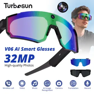 Turbosun V06 AI Smart Sport Glasses with 8MP Camera，1200P Hands-Free Video Record,Bluetooth Wireless Audio,Voice AI,UV Lenses,Magnetic Phone Sync for Cycling & Outdoor Gear