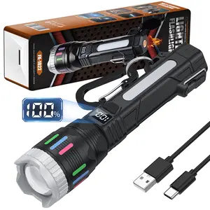 [Emergency Ready] 2400 Lumen Flashlight with Ignition Function, Digital Display, Rechargeable, Zoomable, Waterproof, 4 Lighting Modes, Survival Flashlight for Camping Hiking Power Outage SummerVibes