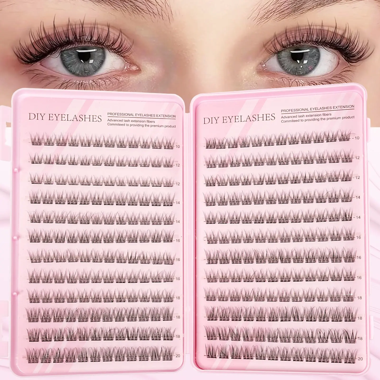 288 PCS false eyelash cluster-thick, light anime eyelashes, suitable for all eye types, soft and comfortable, suitable for novice homemade household extension, daily stage makeup, reusable, Eyelash Extensions Set, DIY Lash Cluster, DIY Lashes Clusters
