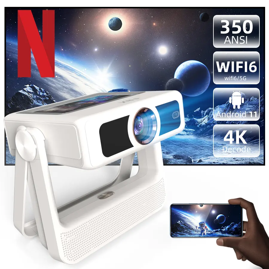 XBJA5 Pro Smart Touchscreen Projector with 4K Decoding, Auto Focus & Auto Keystone, Portable Home Theater Projector for Bedroom, Living Room & Outdoor Movies, Dual Screen Interactive Display for Immersive Cinema Experience