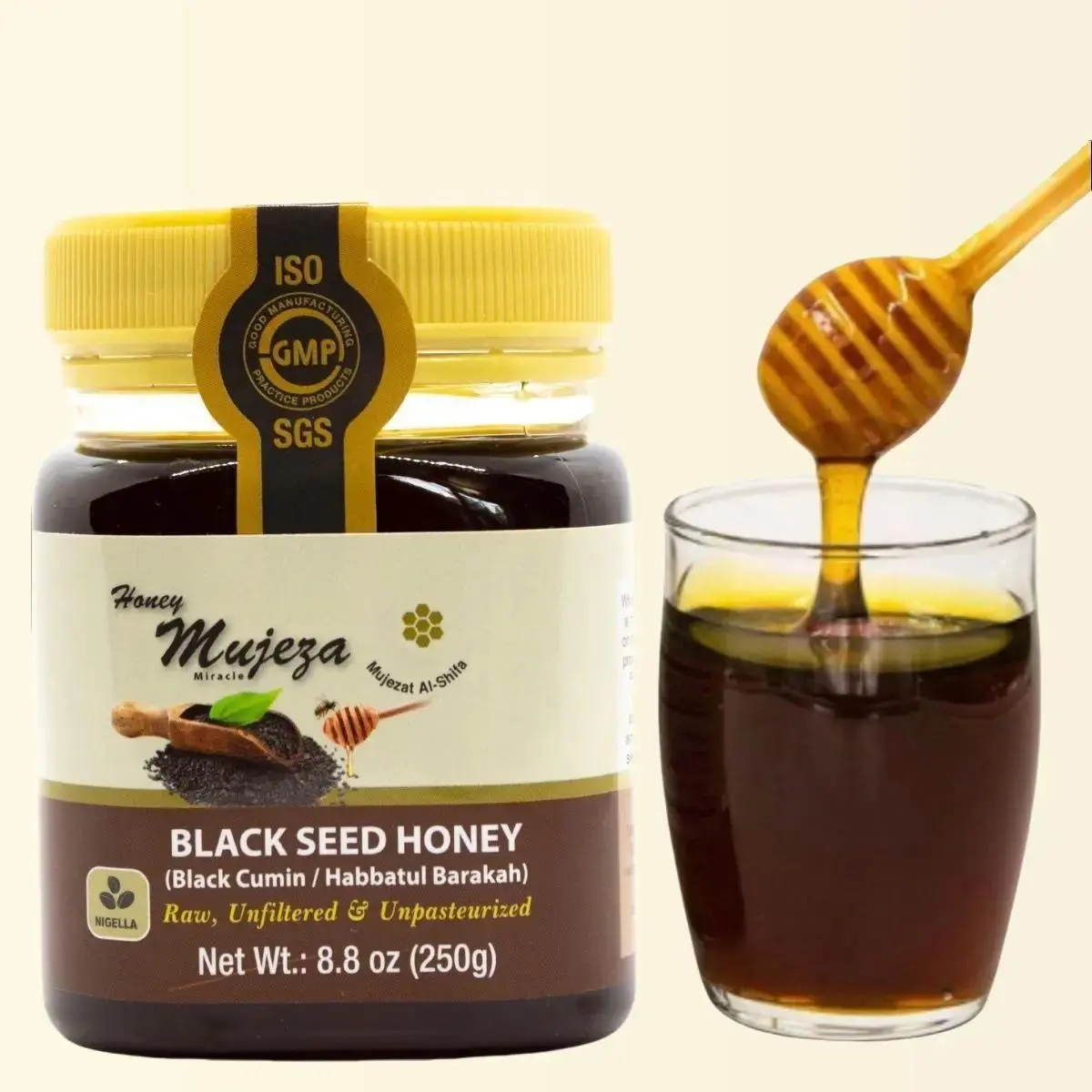 Black Seed Honey - (Black Cumin - Nigella Seeds) - Not Mixed with Oil or Powder - Gluten Free - Non-GMO - Immune Booster - 100% Natural Raw Honey