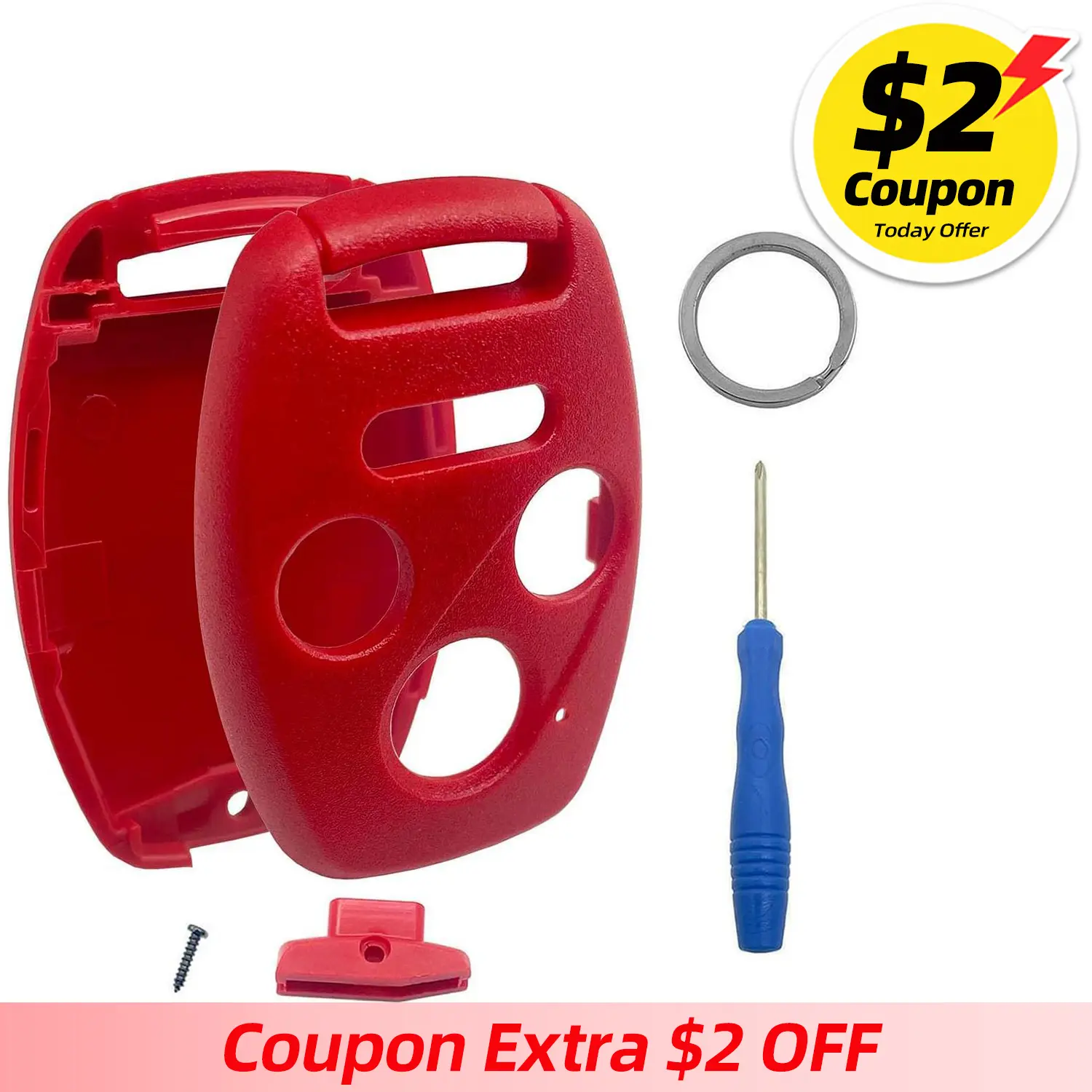 Key Fob Case Replacement for Honda Accord 2003-2012 / Civic EX 2006-2013 / Pilot 2009-2015 / CR-V 2005-2006 Keyless Entry Car Key Fob Shell - Cutting NOT Required (Red) Covers Automotive