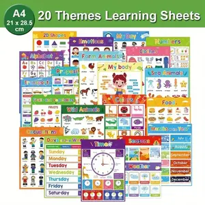 20 Educational Posters Teaching Supplies for Kids with Protective Film, Abc Letters, Alphabet Learning Chart, Numbers, Colors, Animals, Weather, Perfect for Preschool Classroom Decor