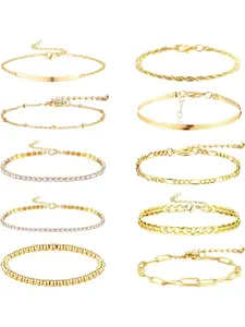 10 Pieces Gold Bracelets Bracelets, Ladies Bracelets Set, Adjustable Bracelet, Boho Bangle Fashion Jewelry, Clip Bracelet, Gold Chain Bracelet, Zirconium Bracelet, Trendy Stack Bangle, Exquisite Bracelet, High Quality Bracelet, Fashionable Bracelet