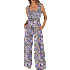 ANRABESS Womens Casual Summer Jumpsuits Smocked Sleeveless Wide Leg Long Romper Jumpers 2026 Beach Vacation Outfits